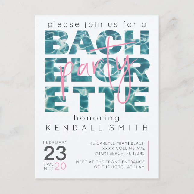 Carte Postale Piscine et Thème Tropical Bachelorette Party (Devant)