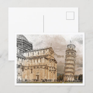 Carte Postale Pise Italie Beau paysage de crayon couleur