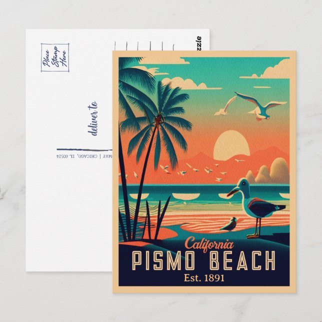 Carte Postale Pismo Beach California Sunset Souvenirs 1960 (Devant / Derrière)