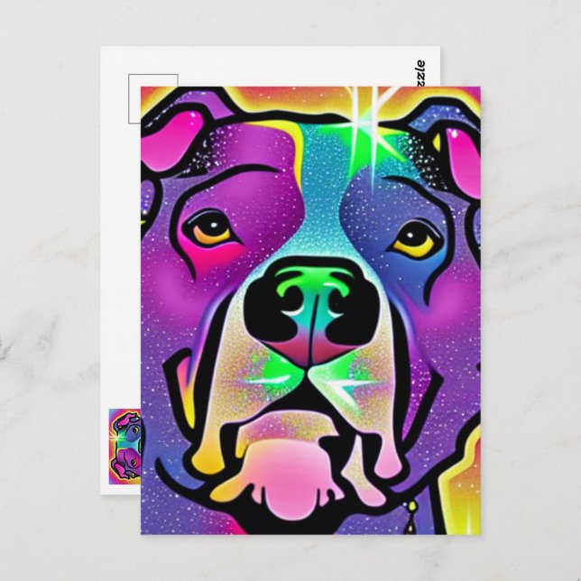 Carte Postale Pitbull Dog Pop Art (Devant / Derrière)