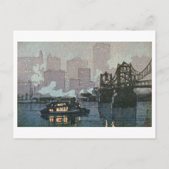 Carte Postale Pittsburgh à la nuit, Hiroshi Yoshida, coupe de bo (Devant)