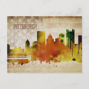 Carte Postale Pittsburgh, PA Aquarelle de la silhouette de la