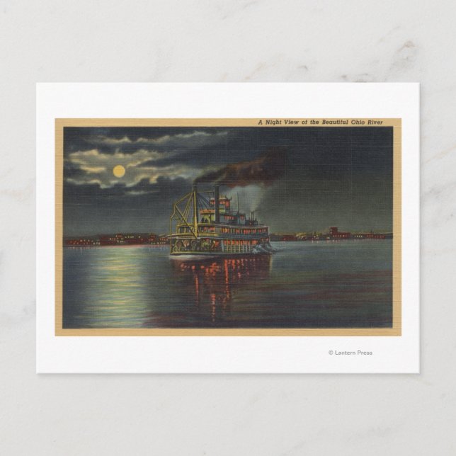 Carte Postale Pittsburgh, PA - Vue nocturne de Steamer & Ohio (Devant)