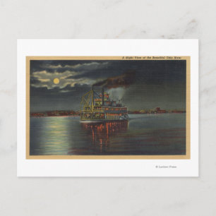 Carte Postale Pittsburgh, PA - Vue nocturne de Steamer & Ohio