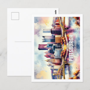 Carte Postale Pittsburgh Pennsylvanie Fameux Voyage aquarelle