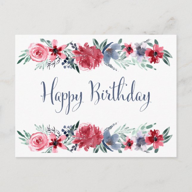 Carte Postale Pivoine à l'aquarelle Joyeux Anniversaire (Devant)