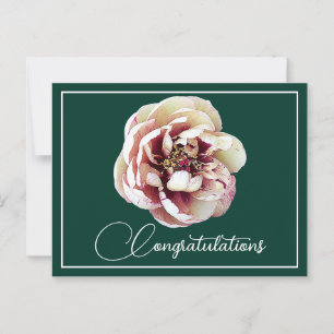 Carte Postale Pivoine blanche cramoisie Fond vert Félicitations