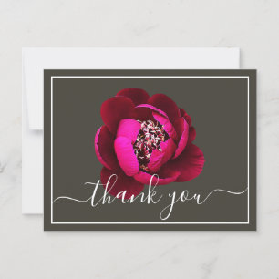 Carte Postale Pivoine Écarlate Fond Vert Merci
