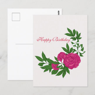 Carte Postale Pivoines roses et fleurs blanches pour anniversair