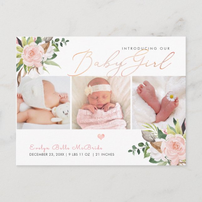 Carte Postale PixDezines Aquarelle Coton+Roses, Naissance de fil (Devant)