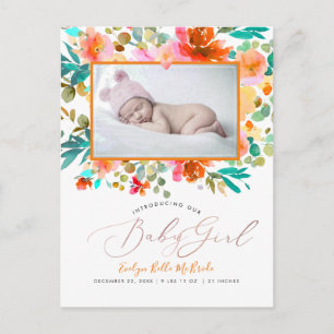 Carte Postale PixDezines Aquarelle Jardin Roses Baby Girl