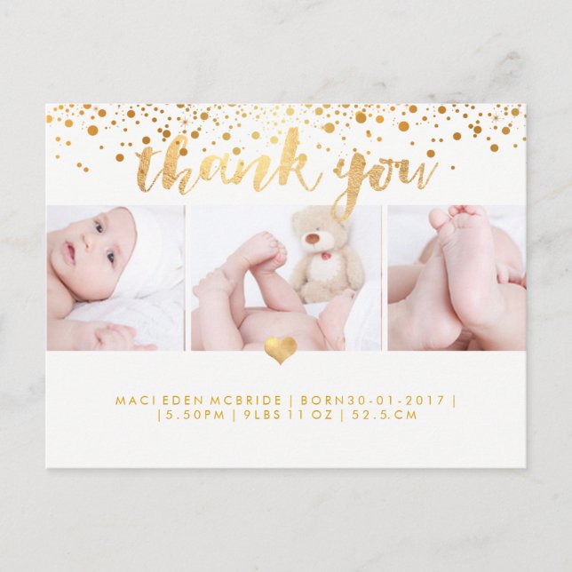 Carte Postale PixDezines Baby shower Merci/Faux Gold (Devant)