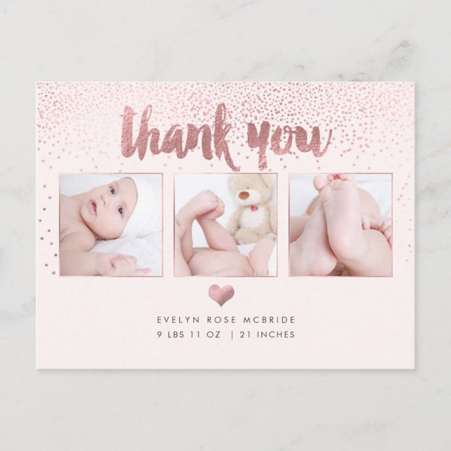 Carte Postale PixDezines Baby shower Merci/Faux Rose Gold (Devant)