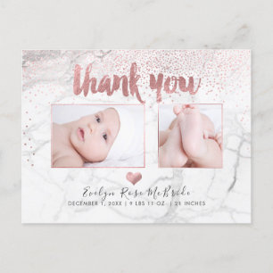 Carte Postale PixDezines Baby shower Merci/Faux Rose Gold