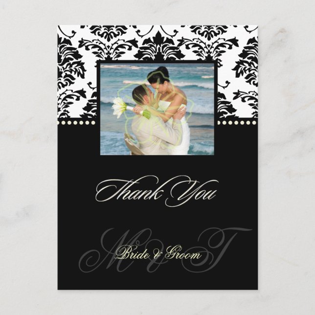 Carte Postale PixDezines Black Mariage damassé Merci photo (Devant)