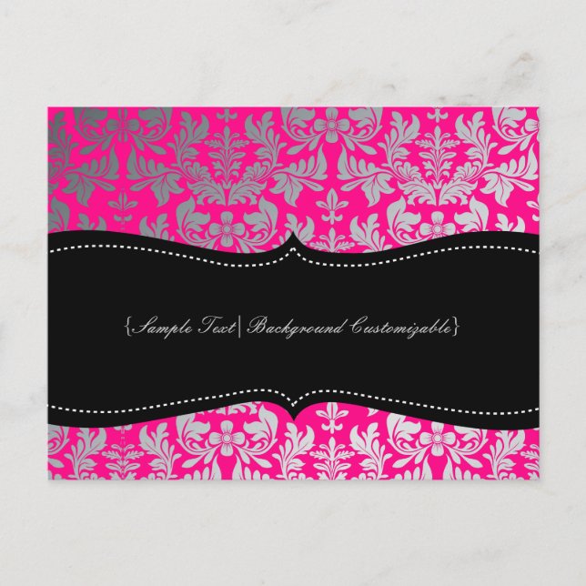 Carte Postale PixDezines Boroque Damask/Argent+Hot Rose (Devant)