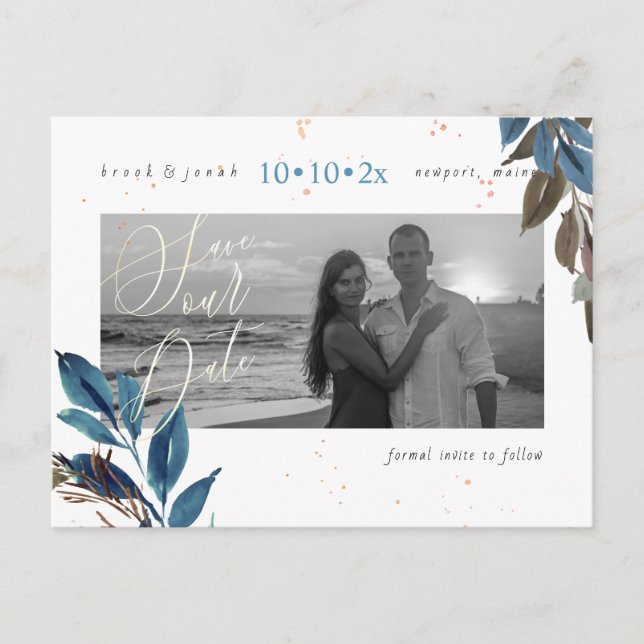 Carte Postale PixDezines Dusty Foliage Turquoise Enregistrer not (Devant)