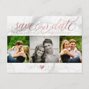 Carte Postale PixDezines Enregistrer notre date/Faux Rose Gold+M