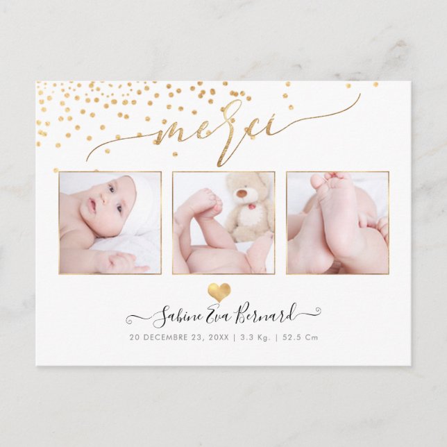 Carte Postale PixDezines Faux Gold Confetti//Remerciements (Devant)