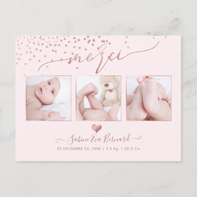 Carte Postale PixDezines Faux Rose Gold Confetti//Remerciements (Devant)