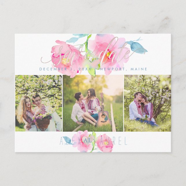 Carte Postale PixDezines Fleurs aquarelles, Roses de jardin (Devant)