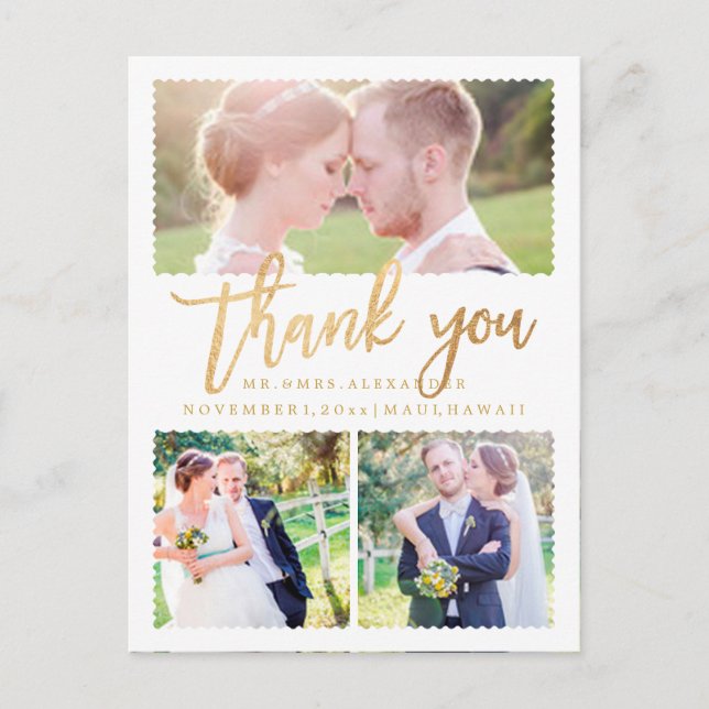 Carte Postale PixDezines Mariage Merci/Faux Gold Script (Devant)