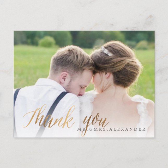 Carte Postale PixDezines Mariage Merci/Faux Gold Script (Devant)