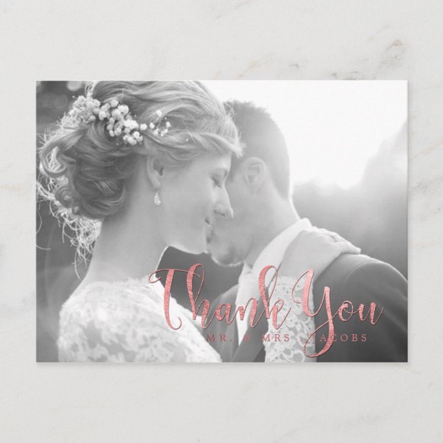 Carte Postale PixDezines Mariage Merci/Rose Gold Script (Devant)