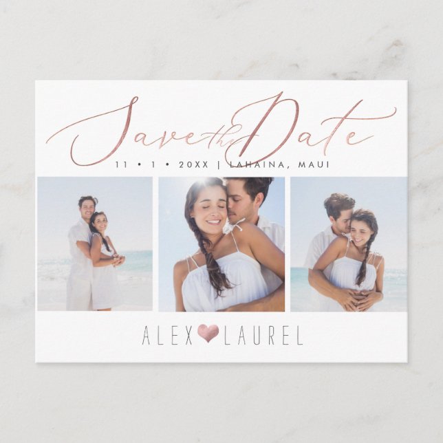 Carte Postale PixDezines Rose Gold Elegant Calligraphy Date de s (Devant)