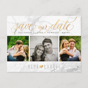 Carte Postale PixDezines Sauvegarder notre Date/Chic Faux Or+Mar