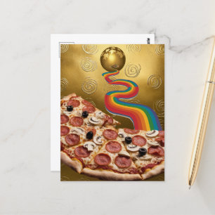 Carte Postale Pizza Abstraite Rainbow Gold Spirales Sci-fi