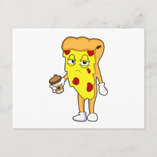 Carte Postale Pizza au salami fromage & café