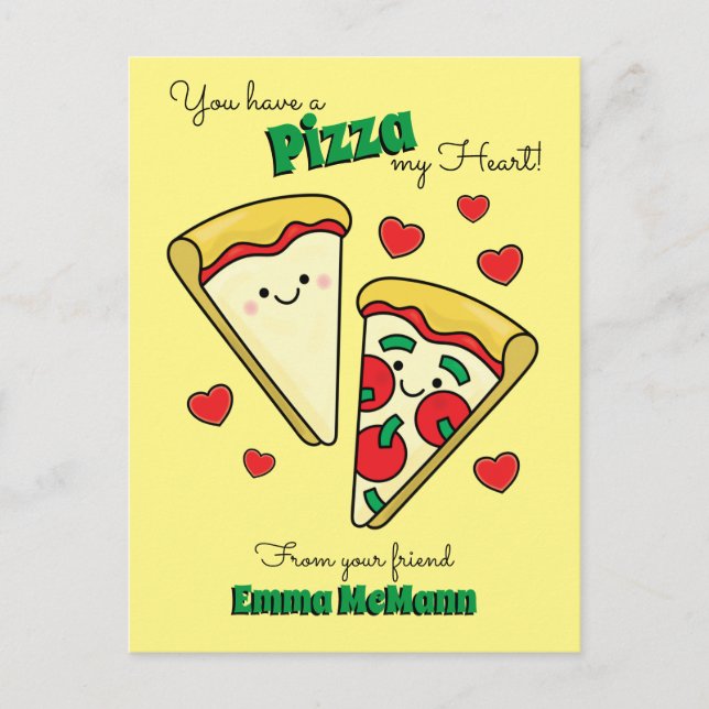 Carte Postale Pizza Cute Kids Classroom Valentine Card (Devant)
