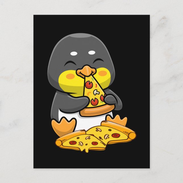Carte Postale Pizza cute Penguin eating (Devant)