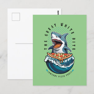 Carte Postale Pizza pour manger des requins Le Grand Bite Blan