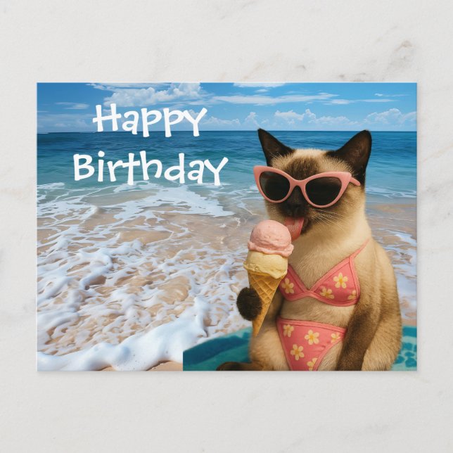 Carte Postale Plage à thème pour anniversaire Amoureux des chats (Devant)