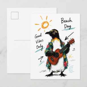 Carte Postale Plage Bonnes Vibrations Uniquement Manchot Jouant