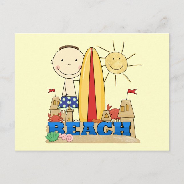 Carte Postale PLAGE Brunette Garçon T-shirts et cadeaux (Devant)
