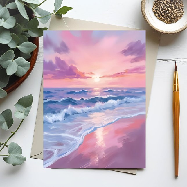 Carte Postale Plage Cotton Candy | Peinture des vagues de l'océa (Créateur téléchargé)
