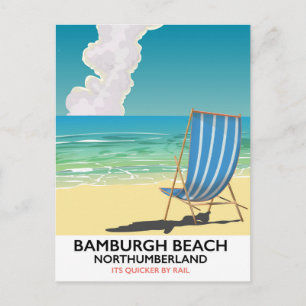 Carte Postale Plage de Bamburgh Northumberland affiche de train
