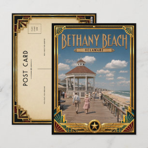 Carte Postale Plage de Bethany Delaware Art Déco Vintage Âge d'O