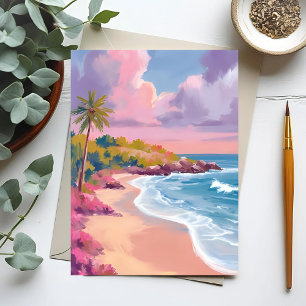 Carte Postale Plage de Blush   Peinture Océan rose