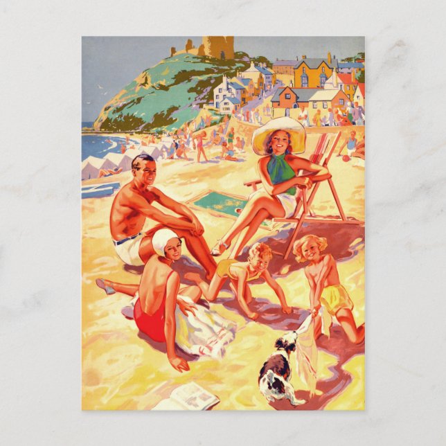 Carte Postale Plage de Criccieth, Pays de Galles, famille, vacan (Devant)