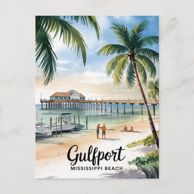 Carte Postale Plage de Gulfport Mississippi (Devant)