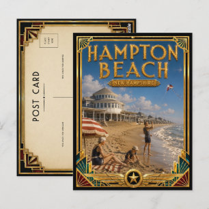 Carte Postale Plage de Hampton New Hampshire Art Déco Vintage