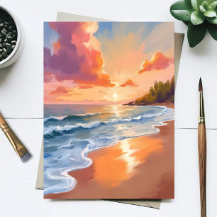 Carte Postale Plage de l'heure dorée Coucher de soleil Peinture 