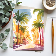 Plage de Miami | Peinture aquarelle colorée vive