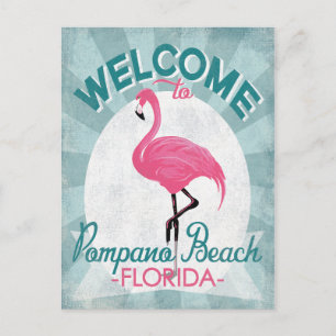 Carte Postale Plage de Pompano Floride Flamant rose rose Rétro