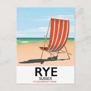Carte Postale Plage de Rye Sussex "c'est plus rapide par le trai