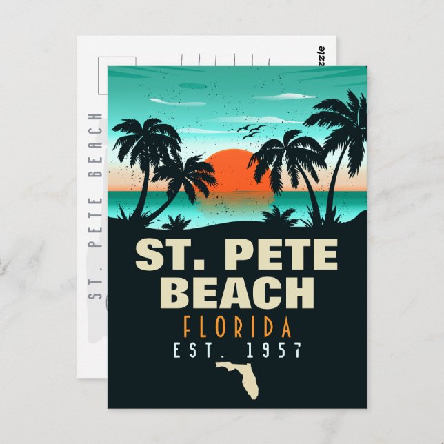 Carte Postale Plage de St. Pete Floride Coucher de soleil Rétro  (Devant / Derrière)